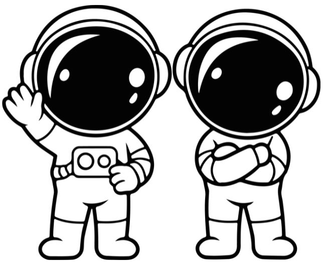 Stylized illustration of two astronauts