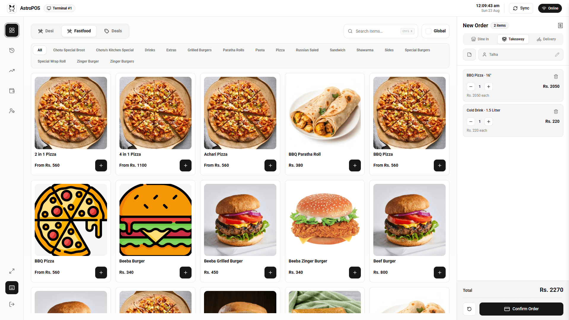 AstroPOS desktop point-of-sale interface