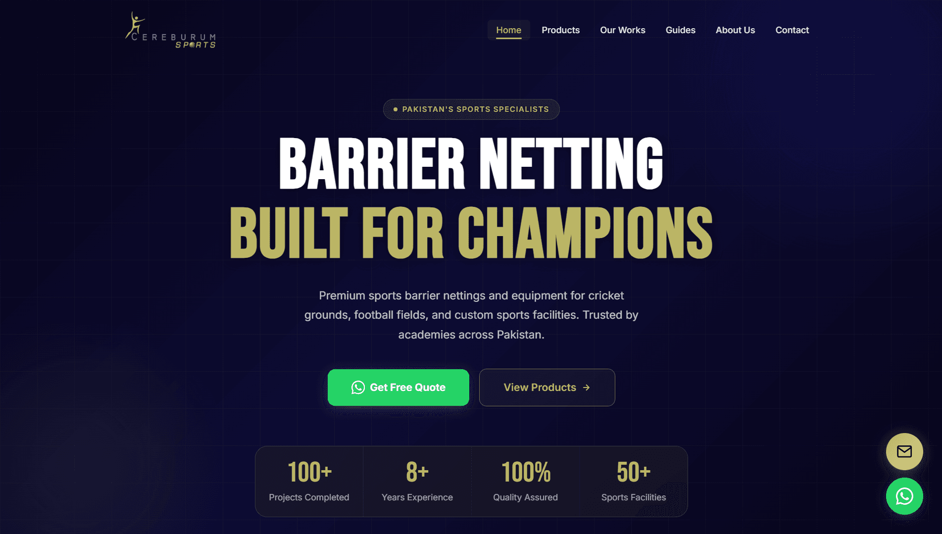 CS Sports website hero for barrier netting and sports equipment